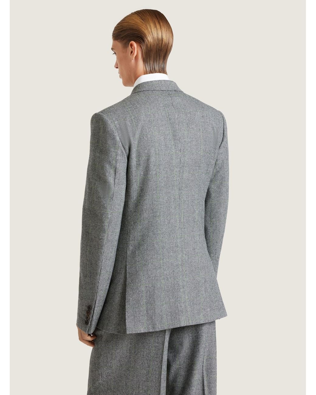 Givenchy Gray Double-Breasted Fitted Checked Jacket for men