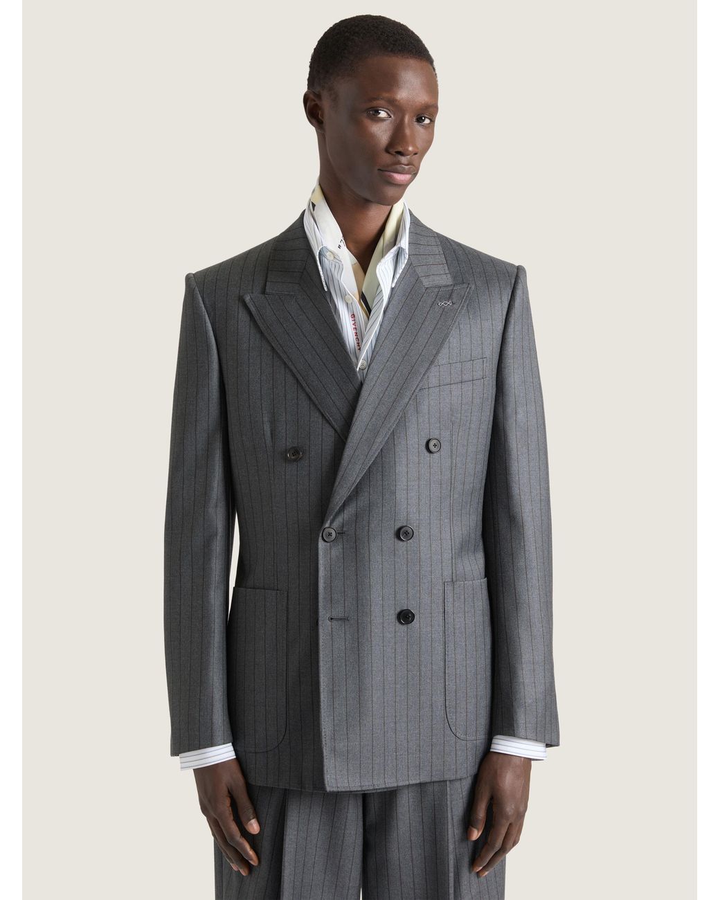 Givenchy Blue Double-Breasted Fitted Striped Jacket for men