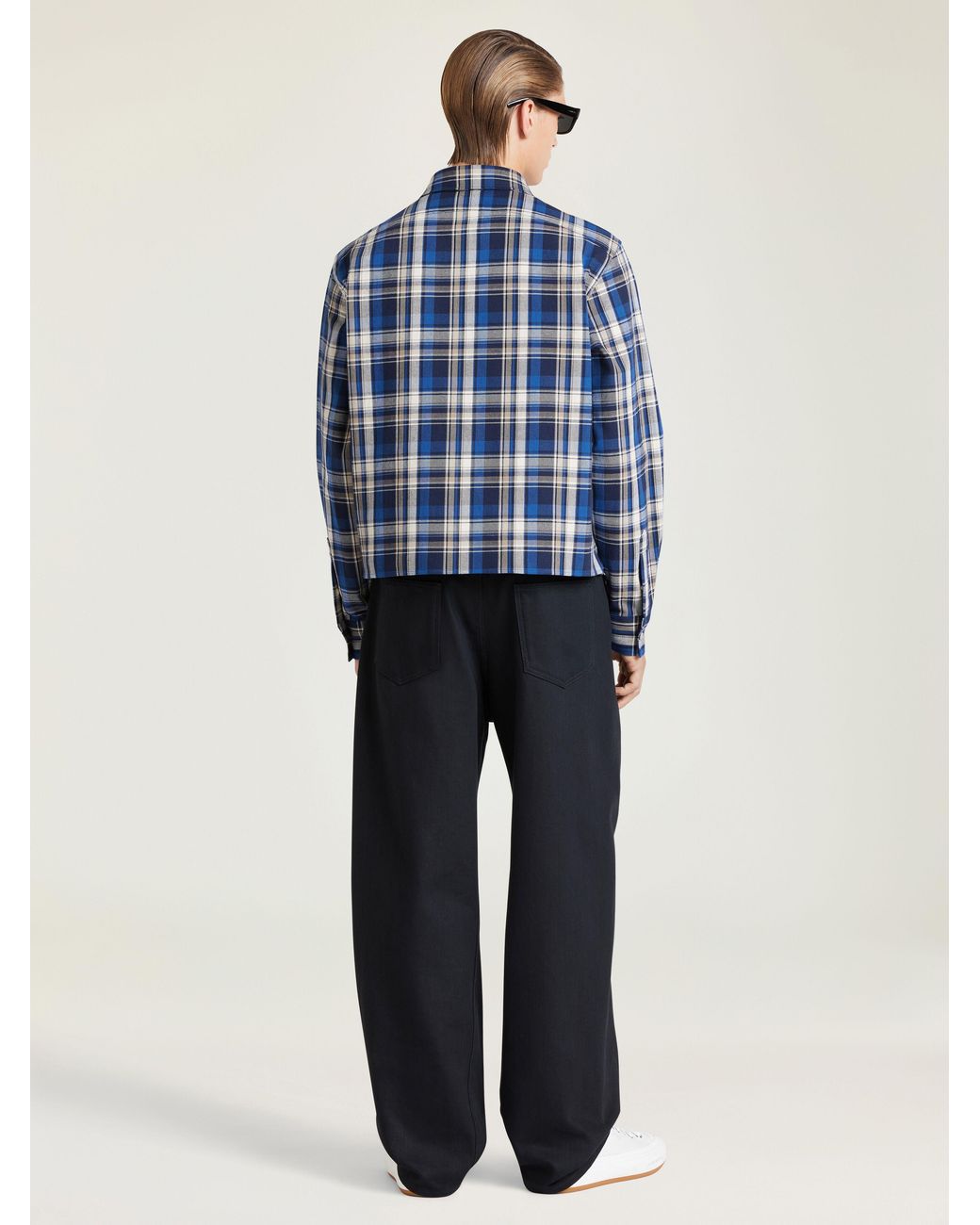 Givenchy Blue Cropped Checked Shirt for men