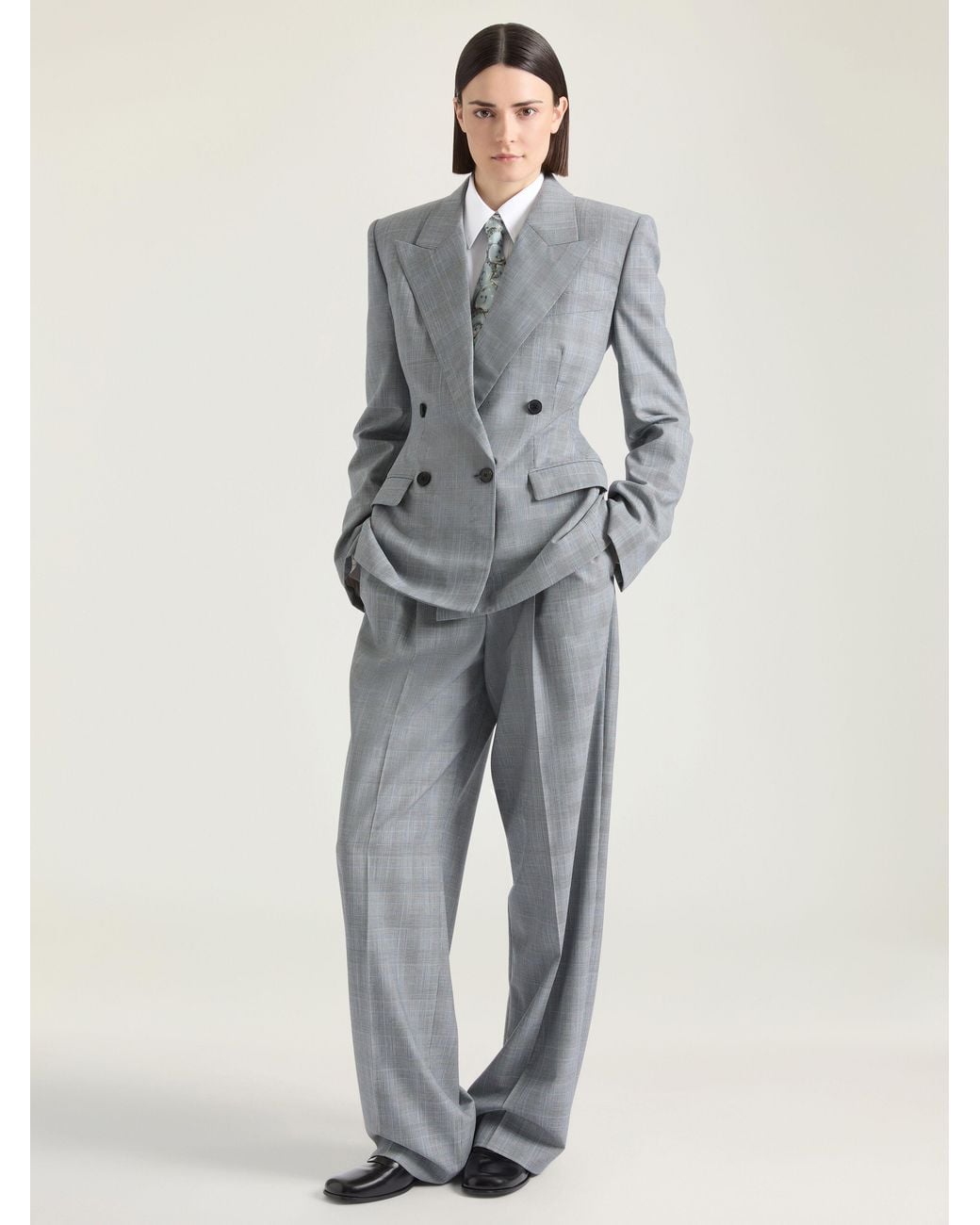 Givenchy Gray Double Pleat Checked Pants