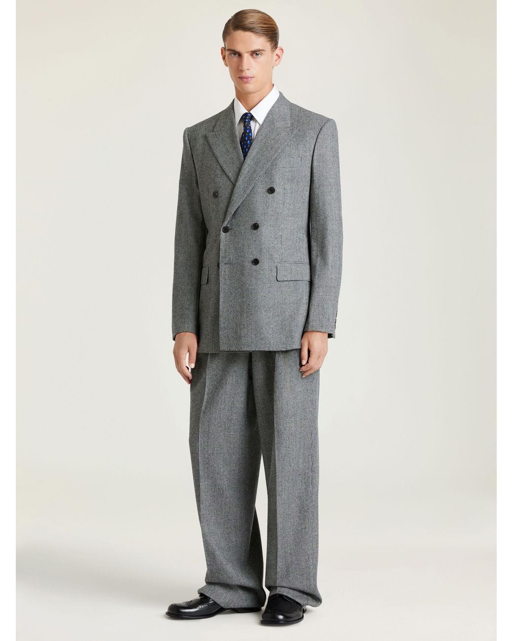 Givenchy Gray Double-Breasted Fitted Checked Jacket for men