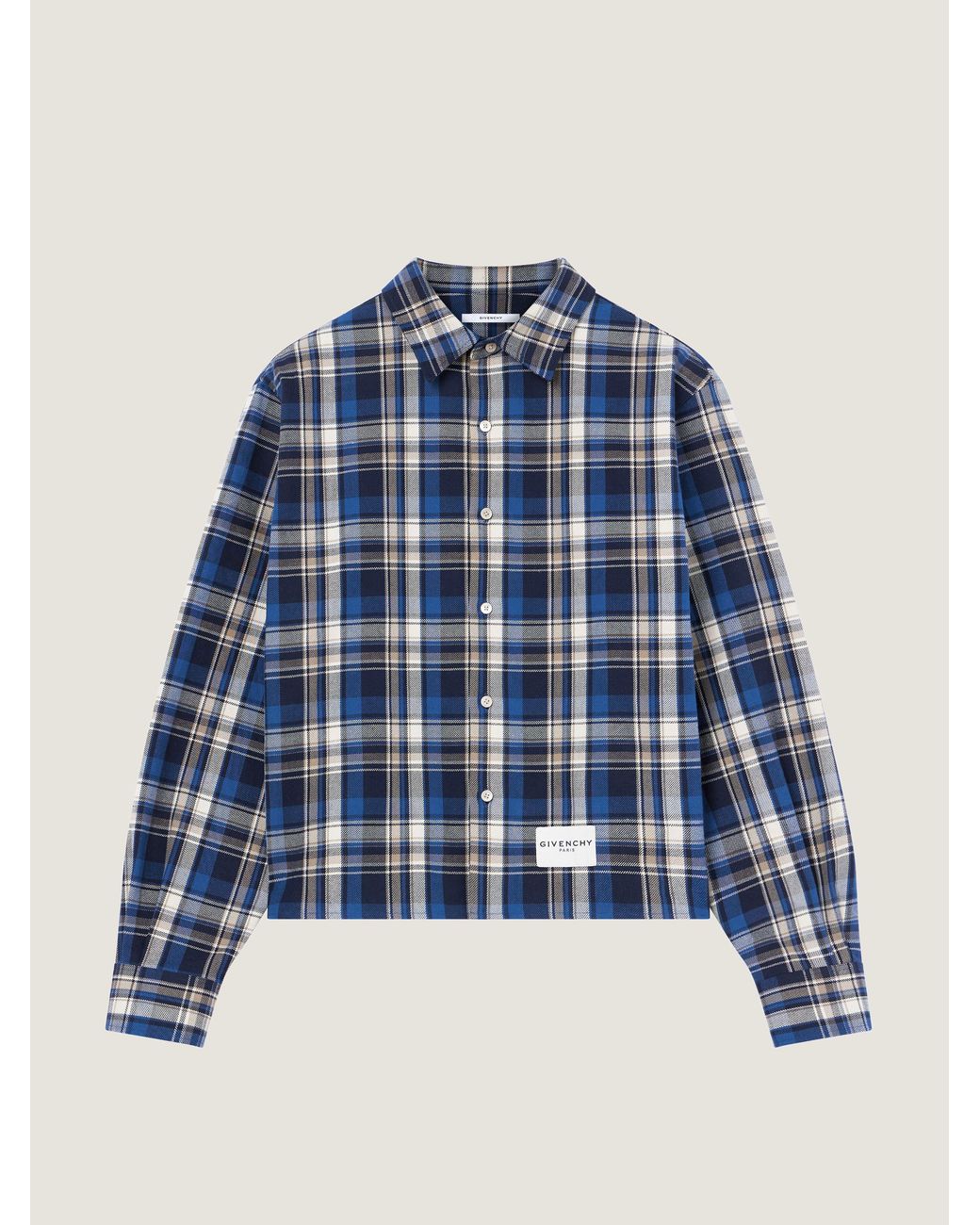 Givenchy Blue Cropped Checked Shirt for men