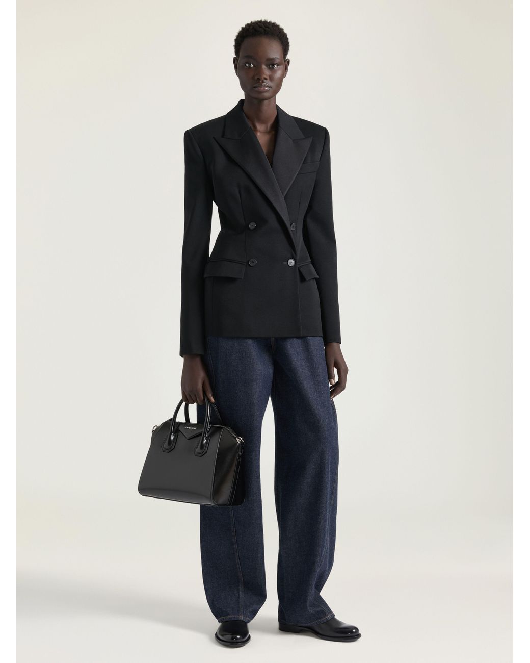 Givenchy Black Structured Double-Breasted Jacket With Satin Collar