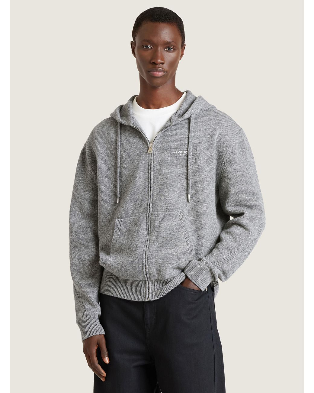 Givenchy Gray Couture Seam Zipped Hoodie for men