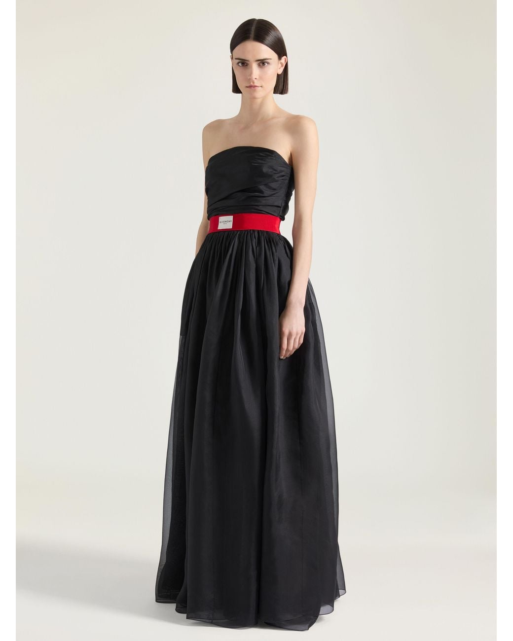 Givenchy Black Belted Silk Organza Bustier Gown