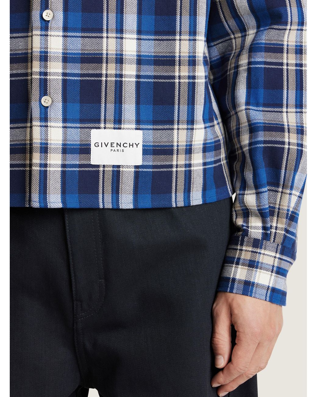 Givenchy Blue Cropped Checked Shirt for men