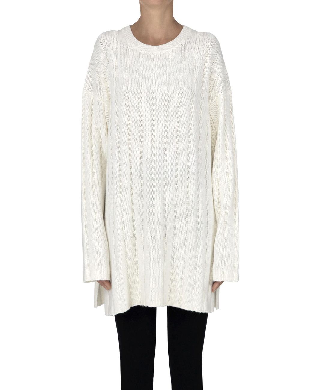Allude White Ribbed Maxi Pullover