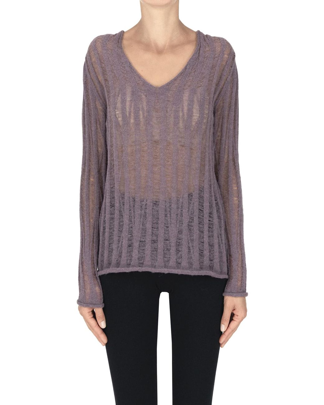 Alpha Studio Purple Textured Knit Pullover