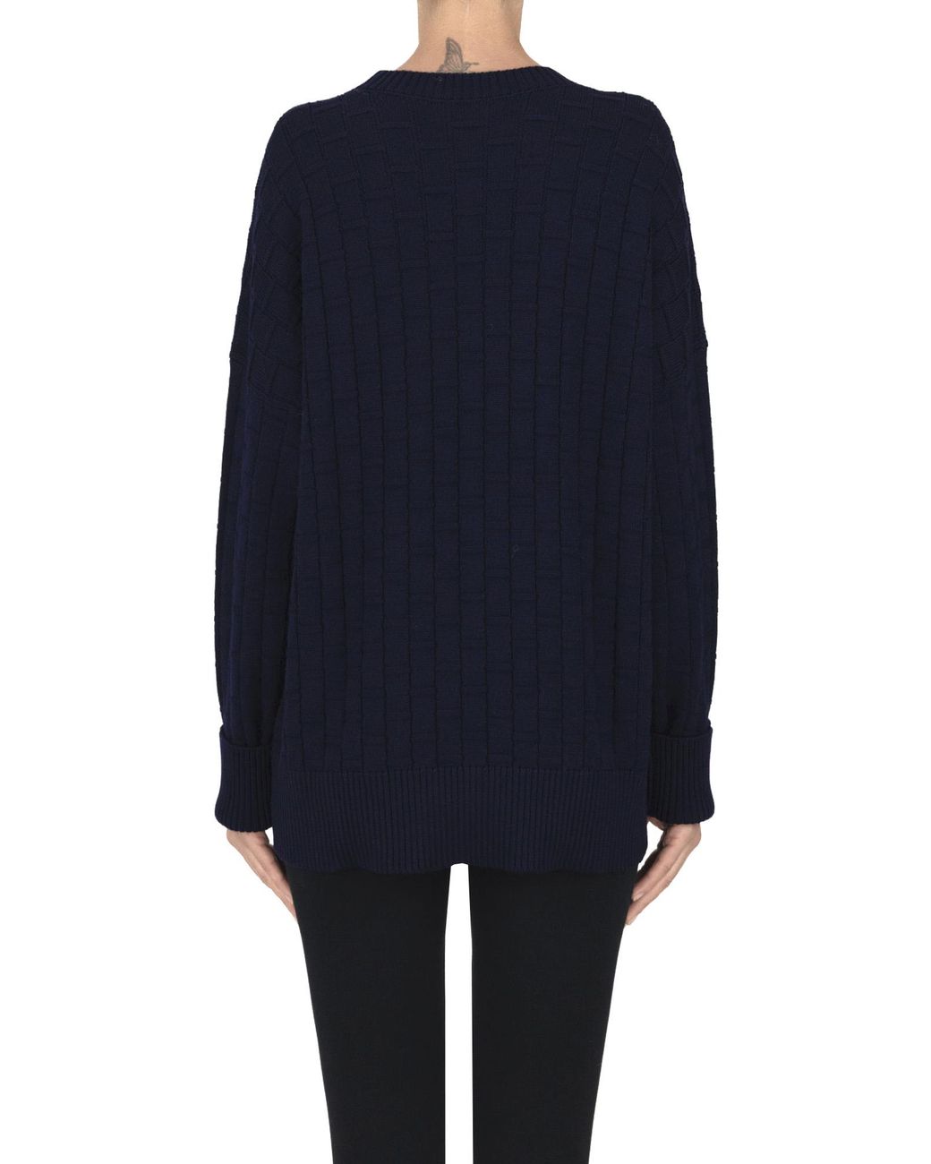 Plan C Blue Textured Knit Pullover
