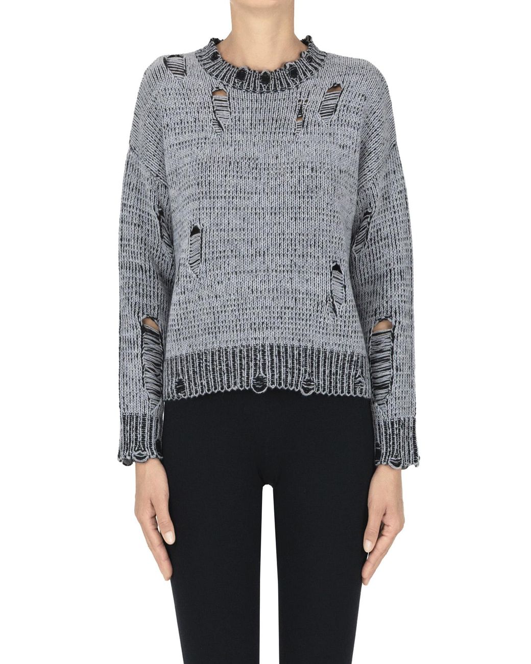 Kujten Gray Brooke Destroyed Effect Pullover