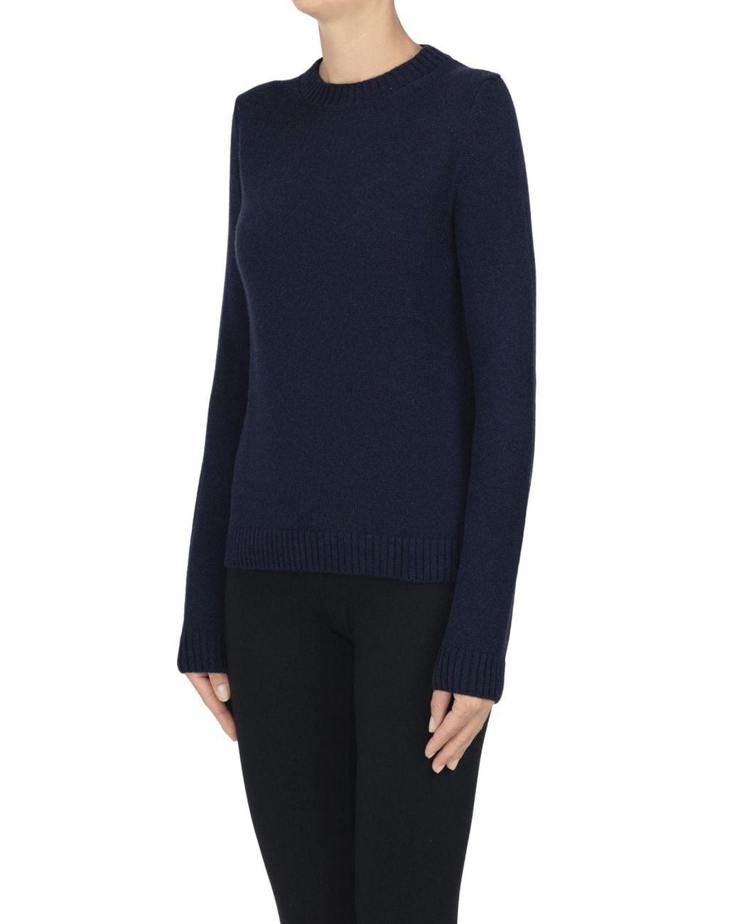 Anneclaire Blue Cashmere Rounded Neckline Pullover