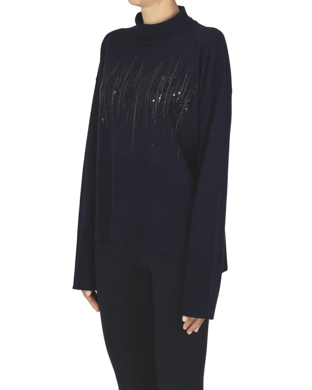Dondup Blue Embellished Turtleneck Pullover