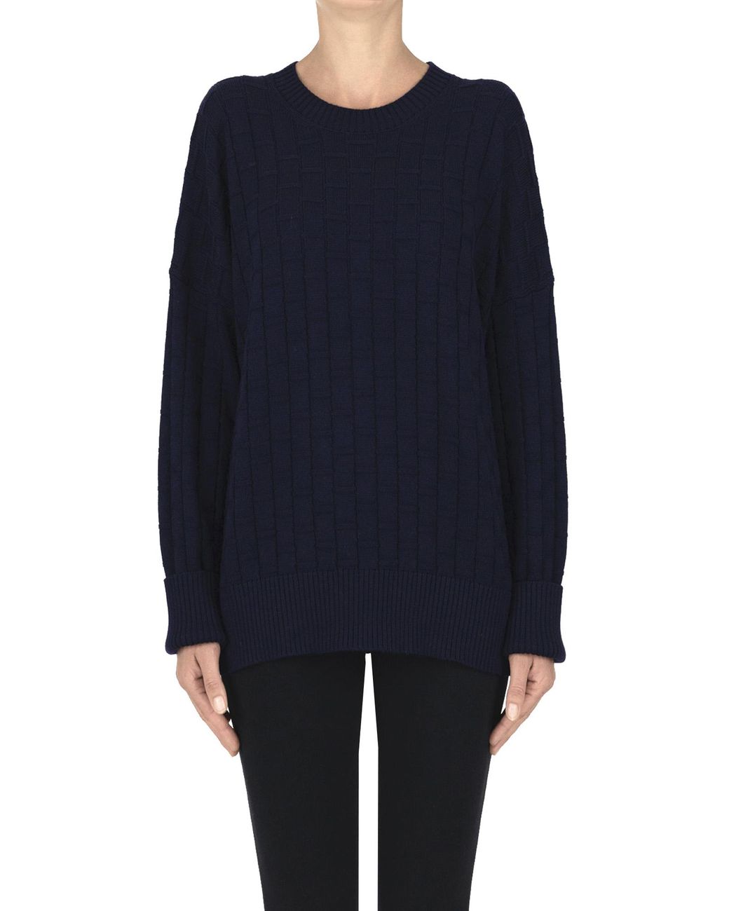 Plan C Blue Textured Knit Pullover