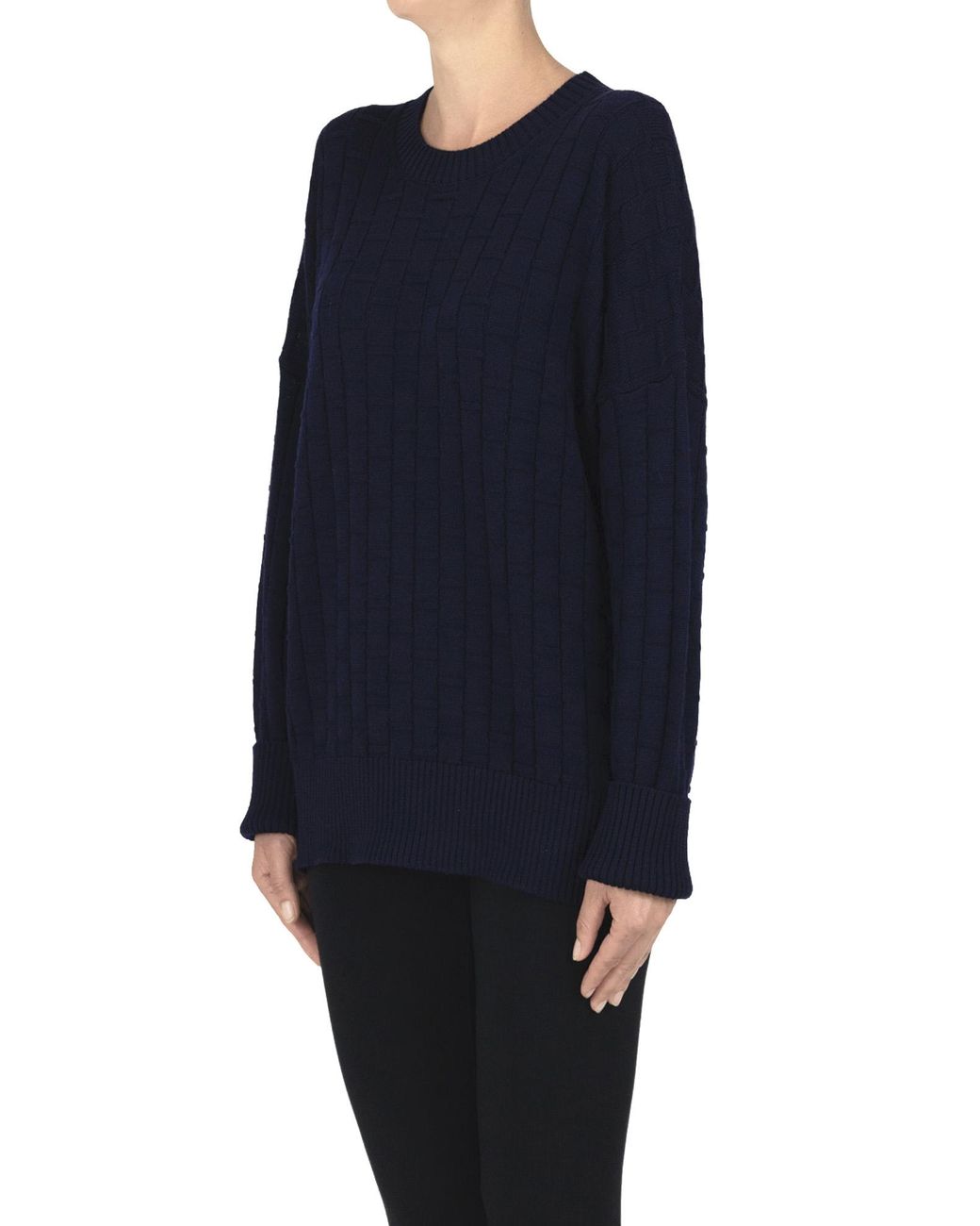 Plan C Blue Textured Knit Pullover