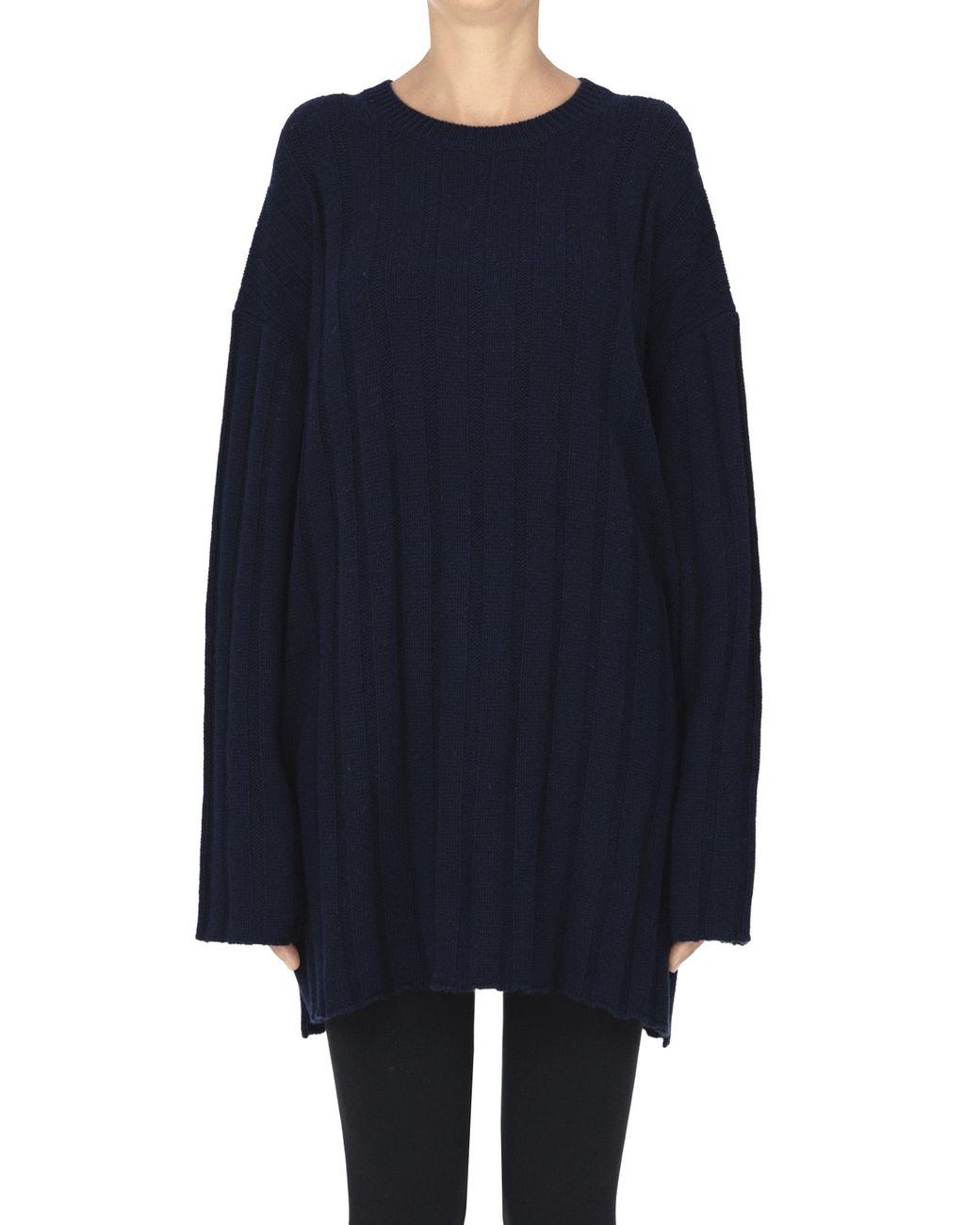 Allude Blue Ribbed Maxi Pullover