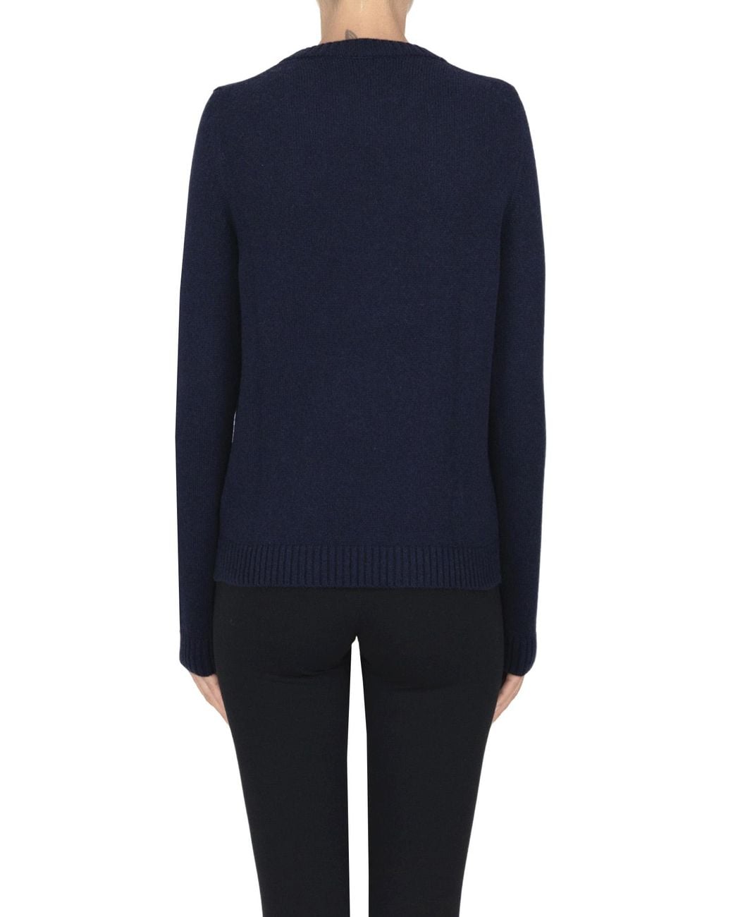 Anneclaire Blue Cashmere Rounded Neckline Pullover