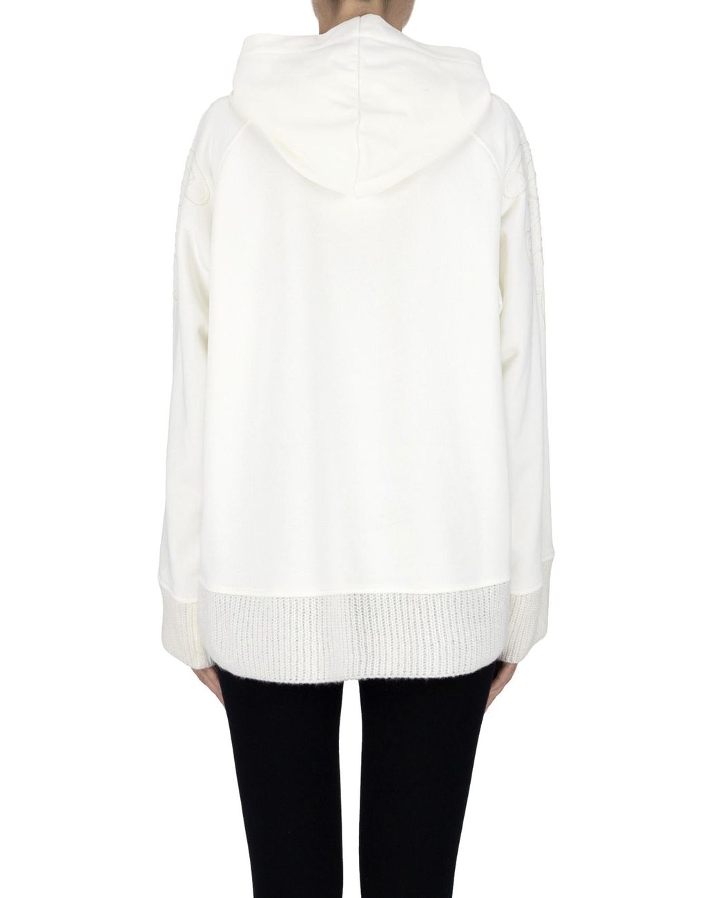 Dondup White Ribbed Knit Inserts Sweatshirt