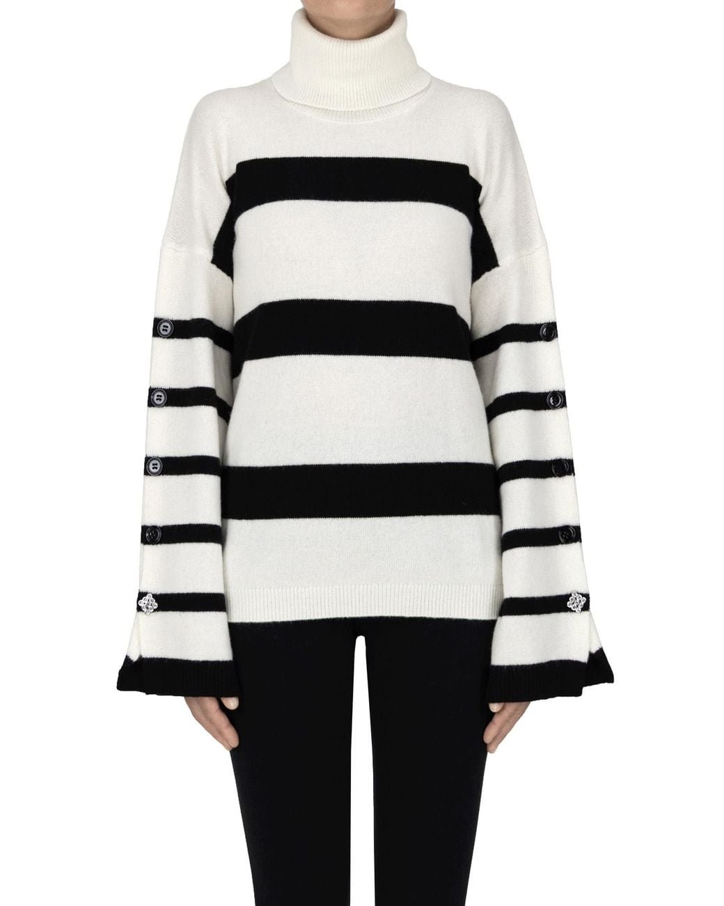 Liu Jo Black Striped Turtleneck Pullover
