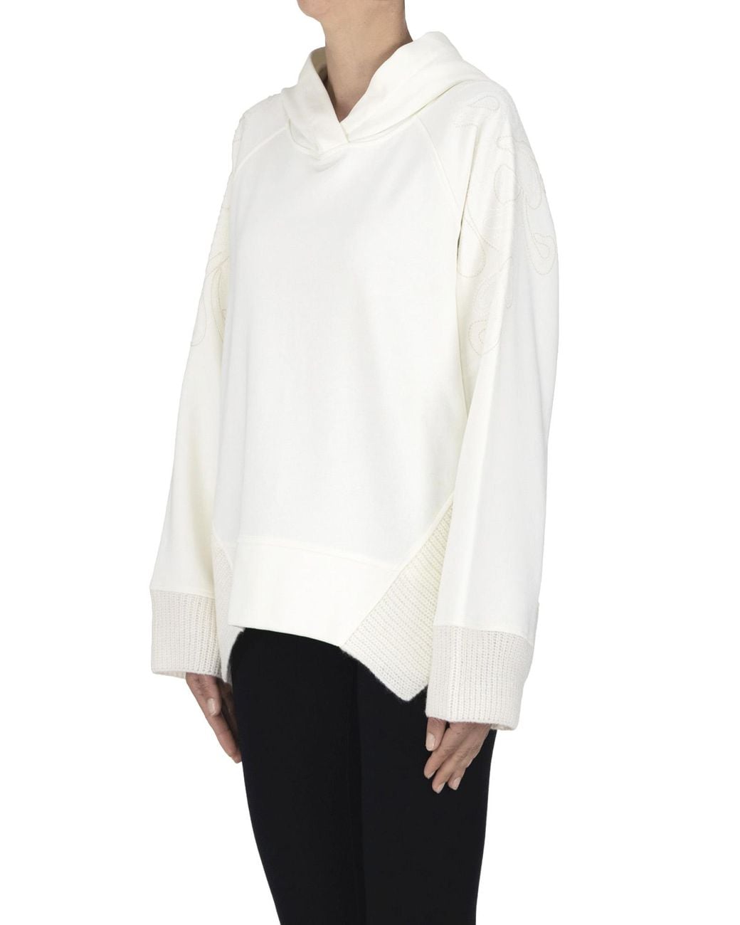 Dondup White Ribbed Knit Inserts Sweatshirt