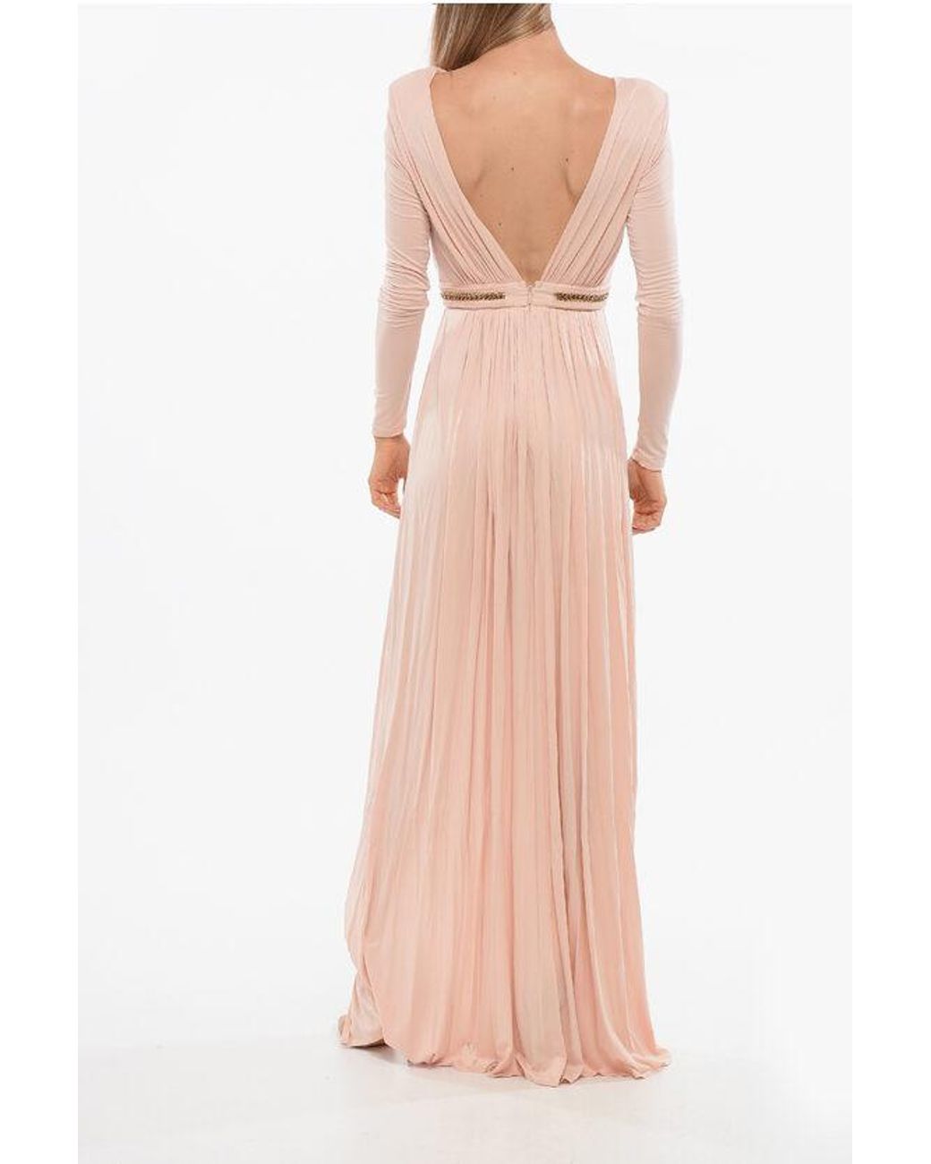 Elisabetta Franchi Pink Stretch Fabric Flared Dress With Chain Detail