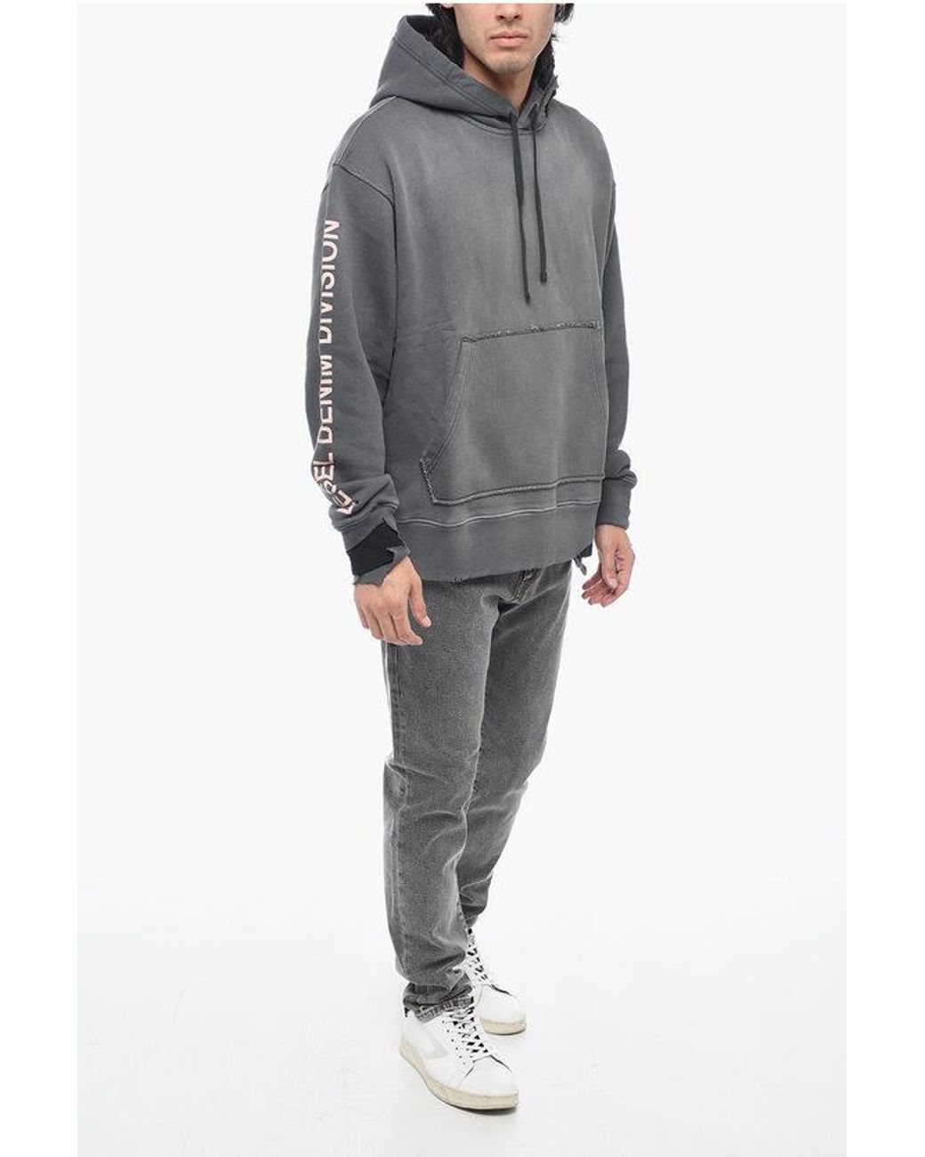 DIESEL Brushed Cotton S-Macsrot Distressed Effect Hoodie in