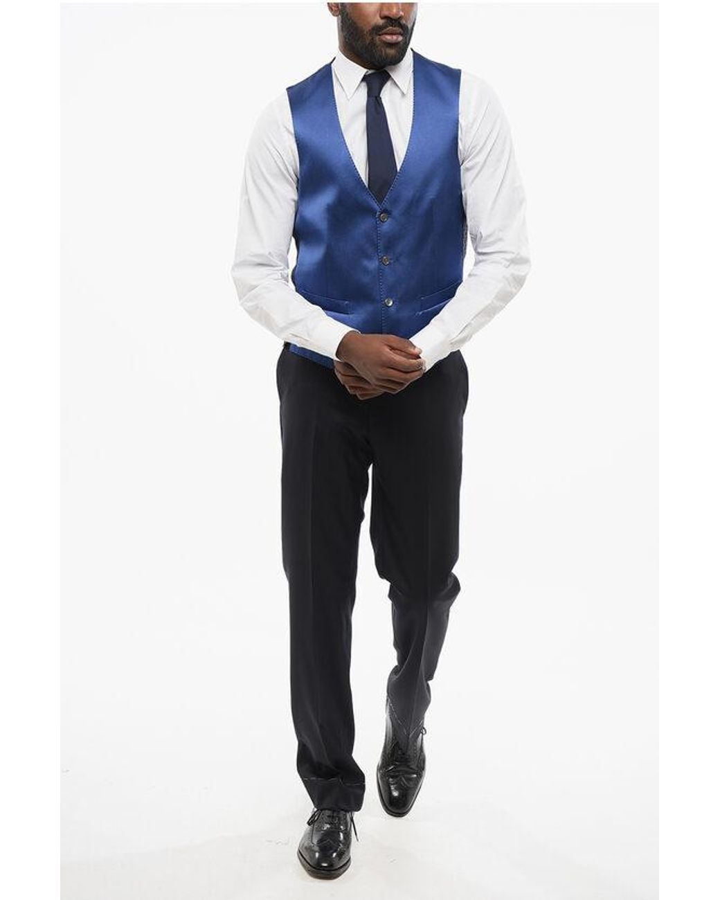 Corneliani Blue Silk Waistcoat With Back Martingale for men