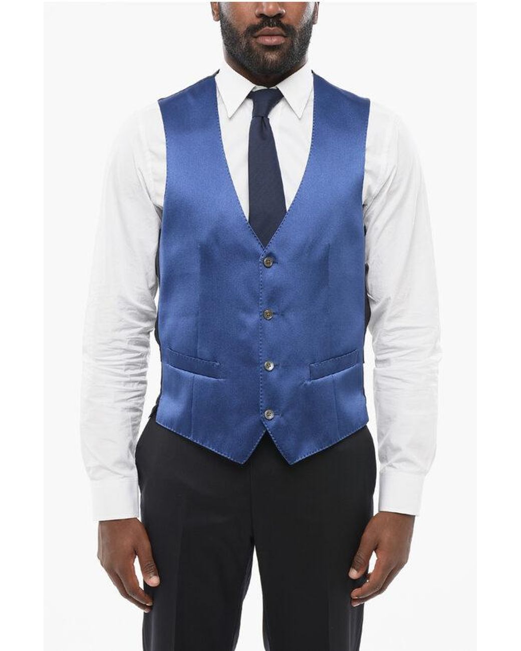 Corneliani Blue Silk Waistcoat With Back Martingale for men