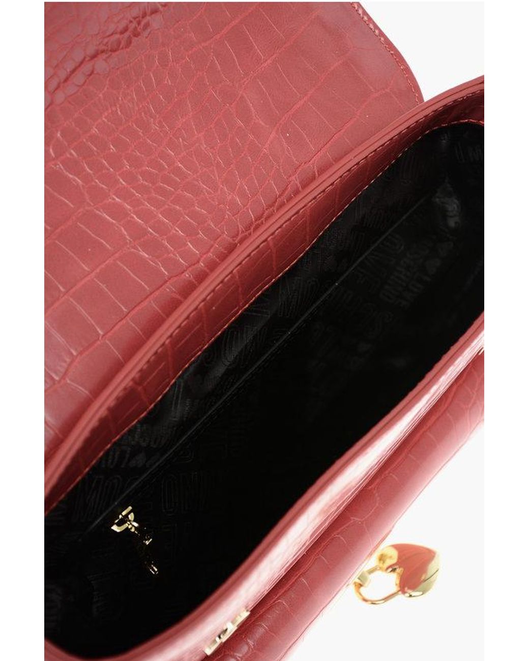 Moschino Red Love Crocodile-Print Eco-Leather Top-Handle Bag