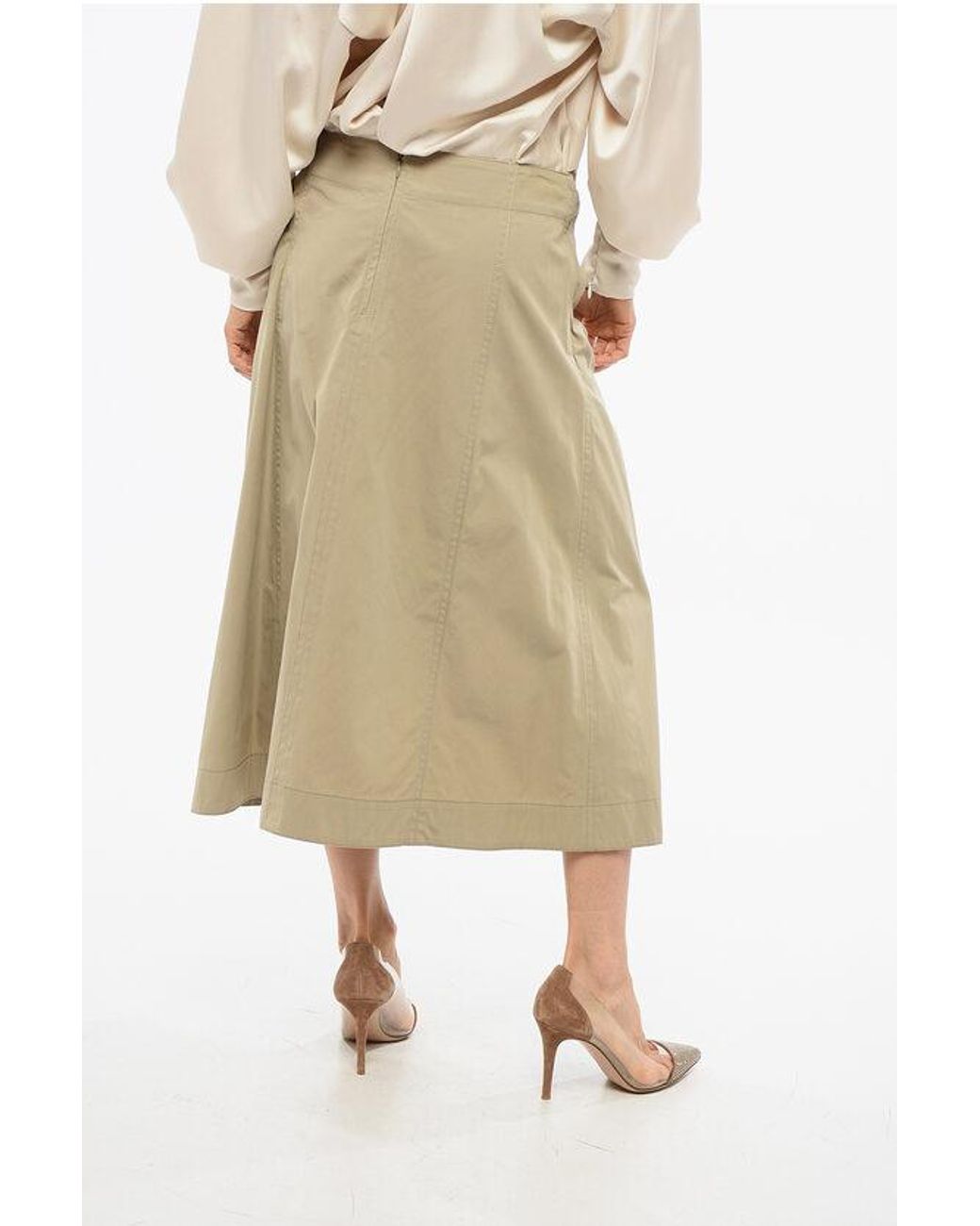Bottega Veneta Natural Poplin Midi Skirt With Front Draping