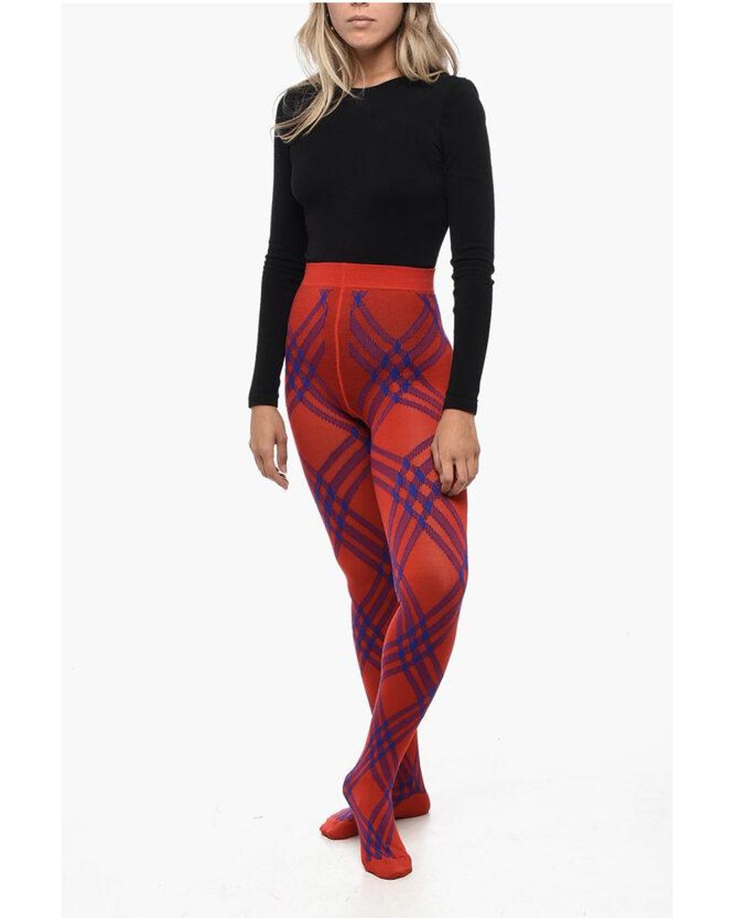 Burberry Two-Tone Wool Blend Tights in Red | Lyst UK