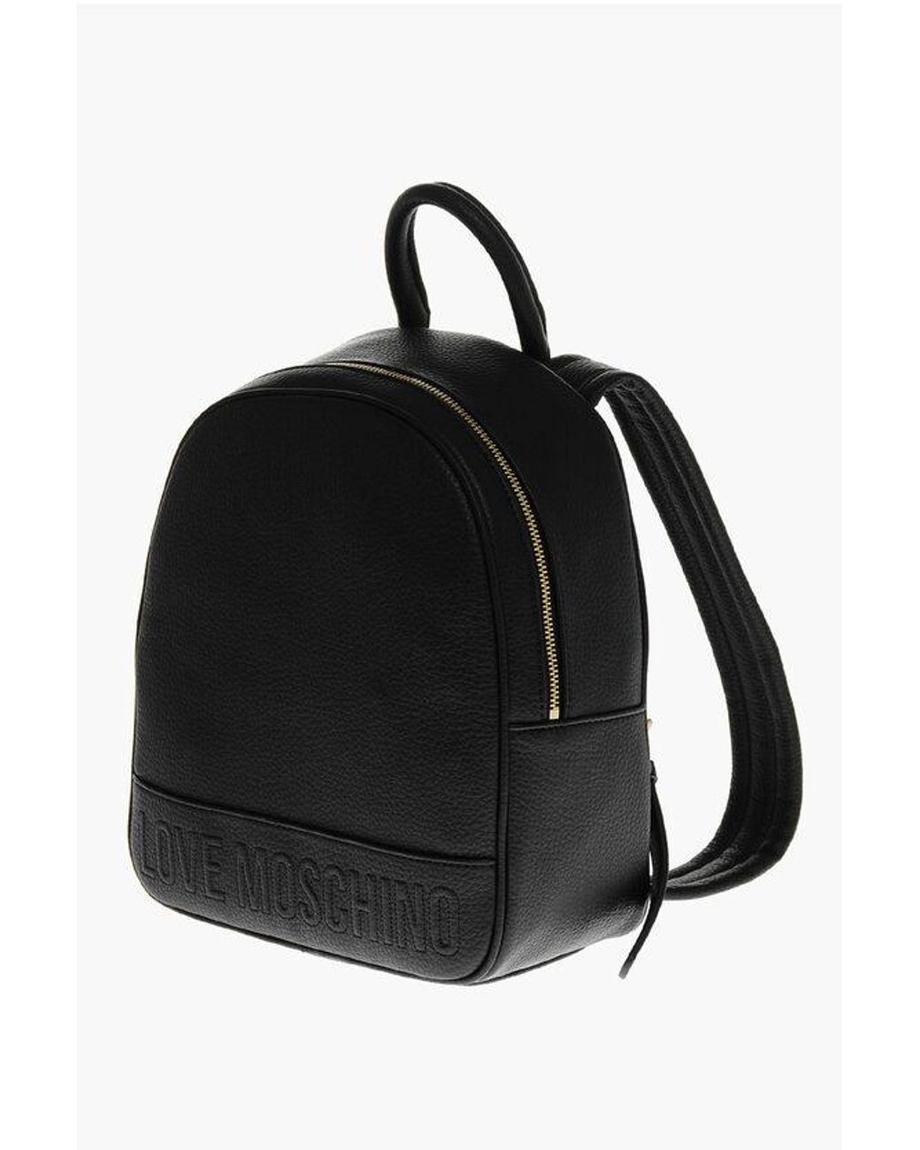 Moschino Black Love Hammered Eco-Leather Backpack With Embossed Logo