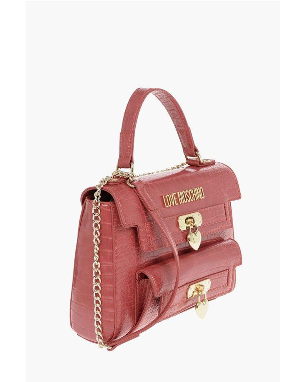 Moschino Red Love Crocodile-Print Eco-Leather Top-Handle Bag