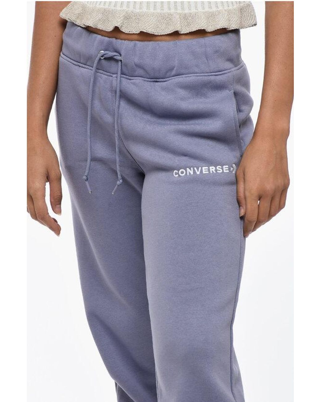 Converse Fleeced Cotton Blend Sweatpants With Cuffs in Blue Lyst UK