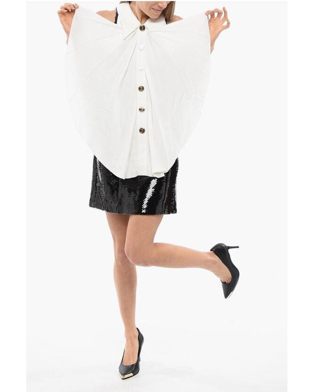 Balmain Black Sleeveless Sequin Dress With Collar Detail