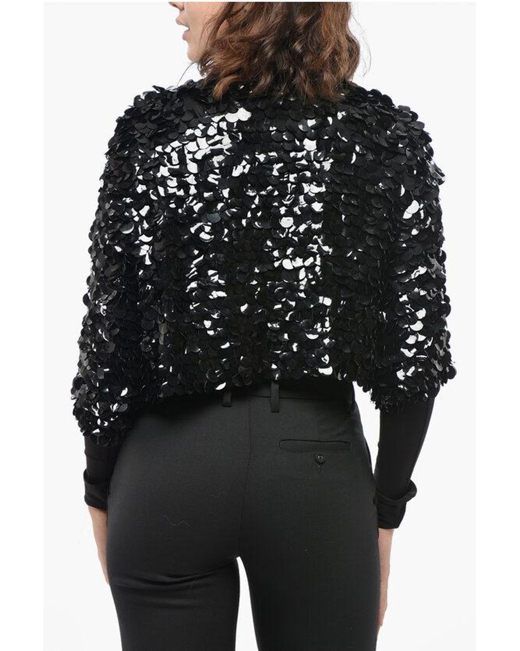 P.A.R.O.S.H. Black Sequin Cardigan With 3/4 Sleeves