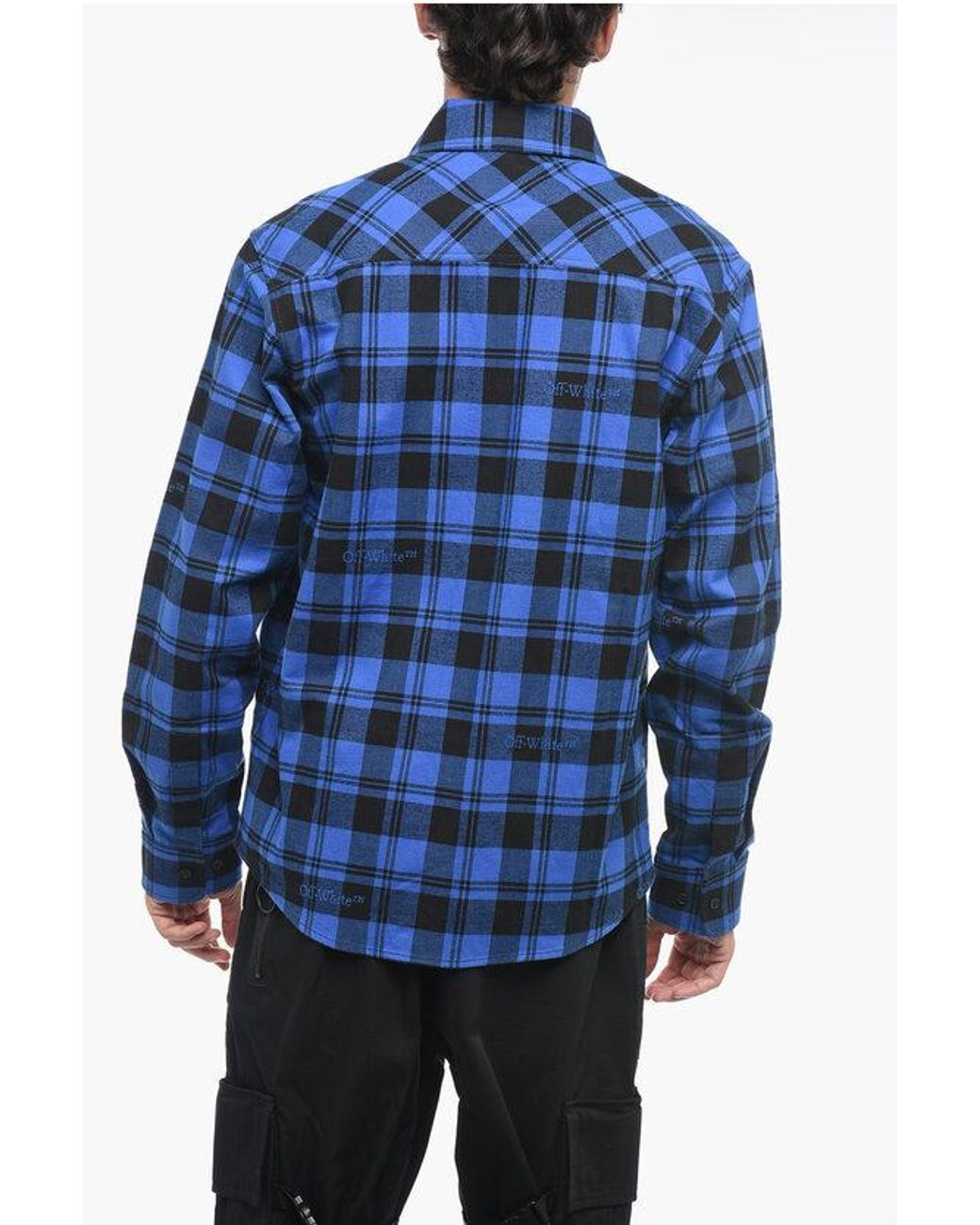 Off White c o Virgil Abloh Flannel Shirt With Check Pattern in Blue for Men Lyst UK
