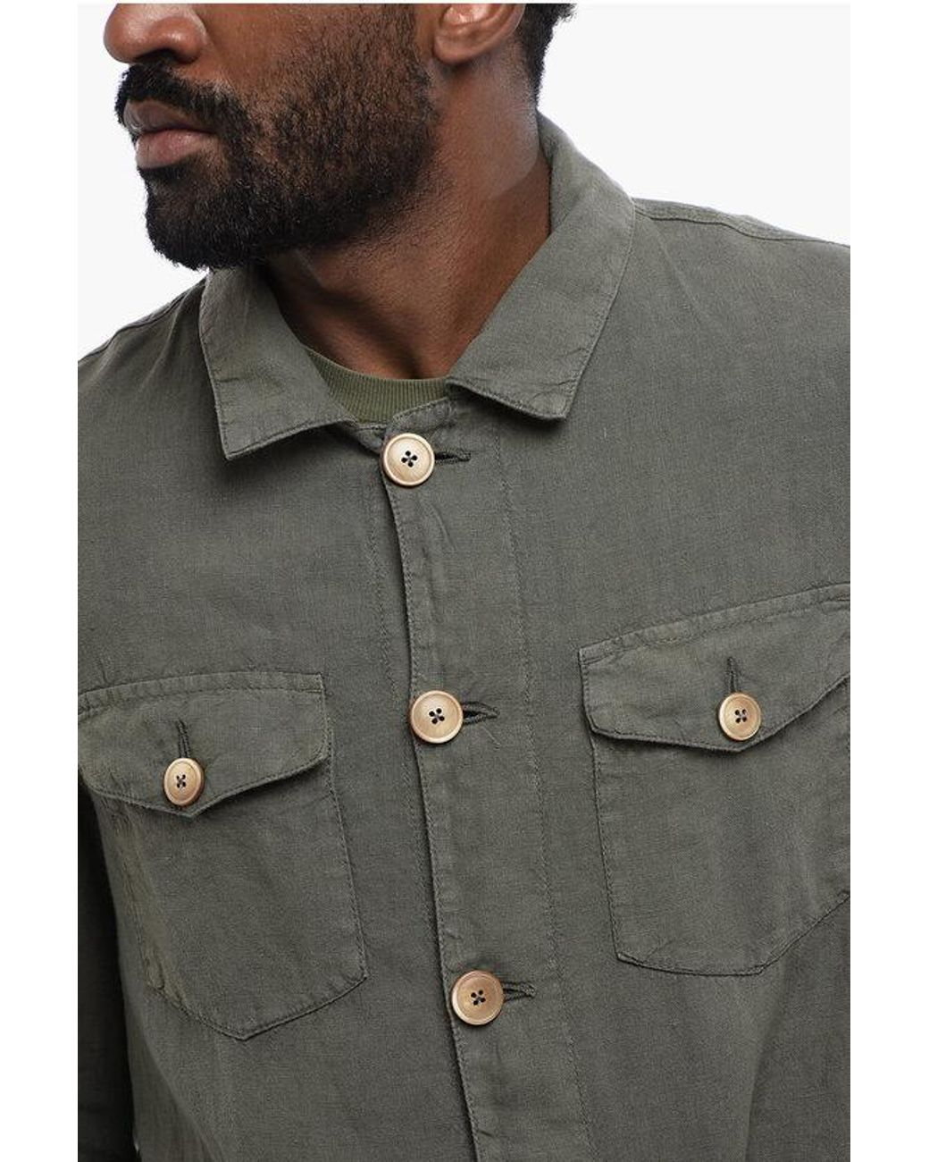Altea Gray Linen Overshirt Derby for men