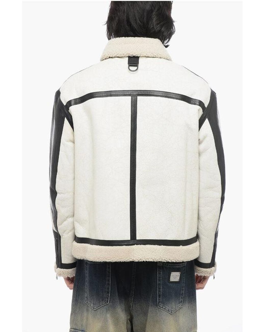Neil Barrett Slim Curly Cracked Sheepskin Jacket in Grey for