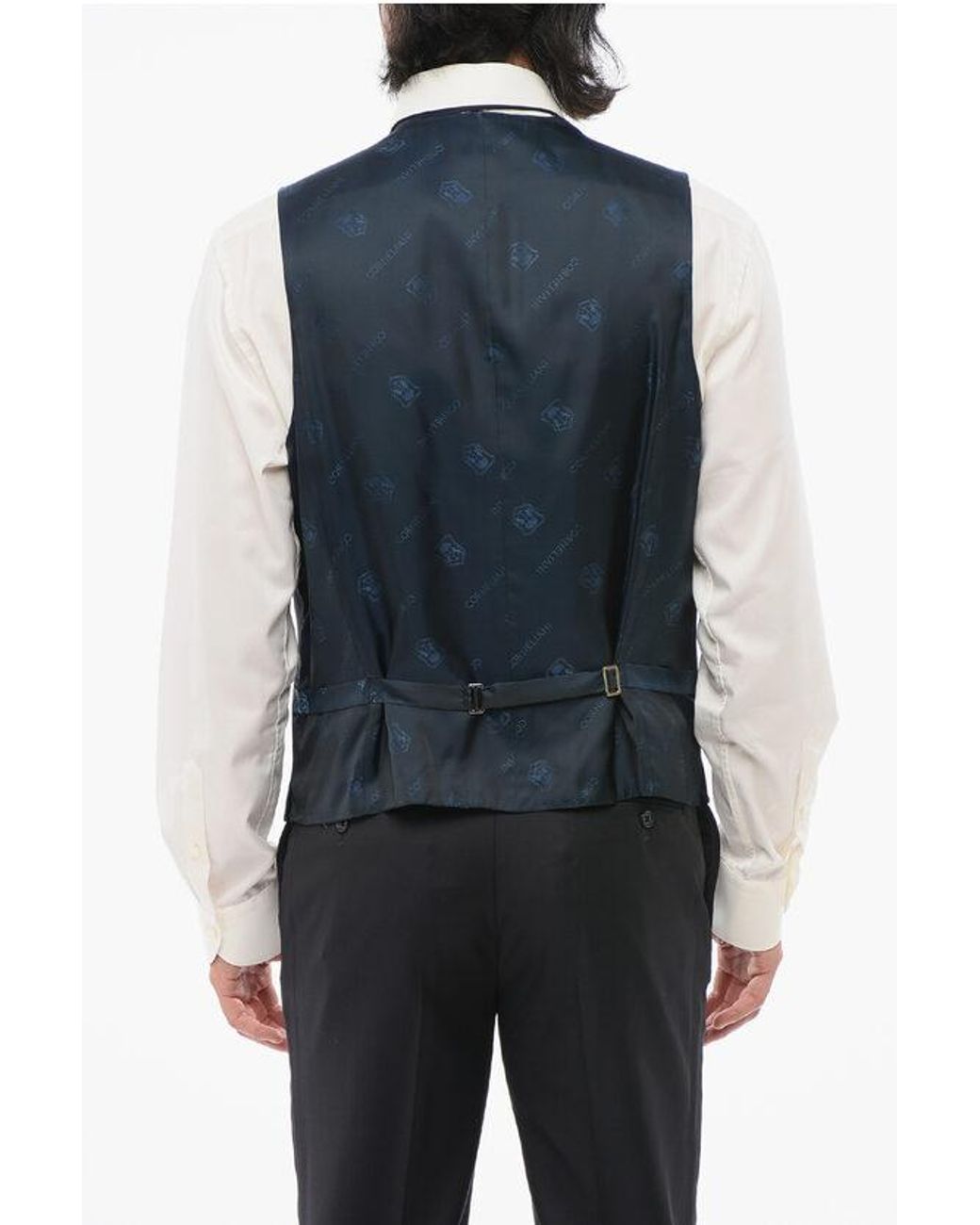 Corneliani Blue Double-Breasted Waistcoat With Geometric Pattern for men