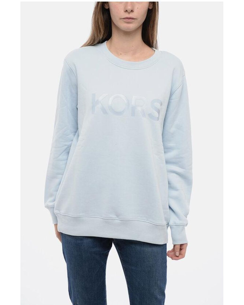 Michael Kors Crew Neck Fleeced Cotton Blend Sweatshirt With Printed Logo in Grey Lyst UK