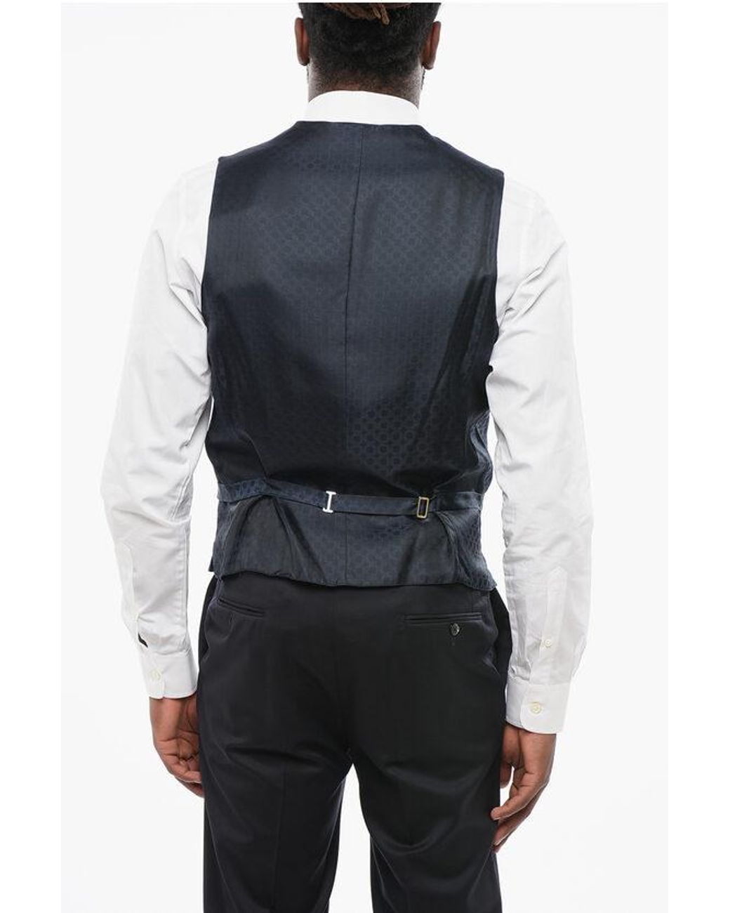 Corneliani Blue Silk Waistcoat With Back Martingale for men