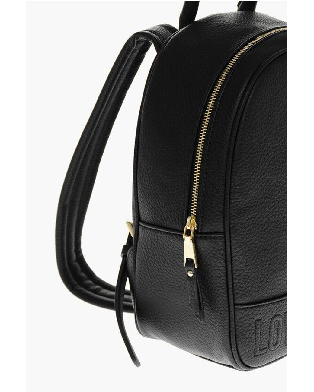 Moschino Black Love Hammered Eco-Leather Backpack With Embossed Logo