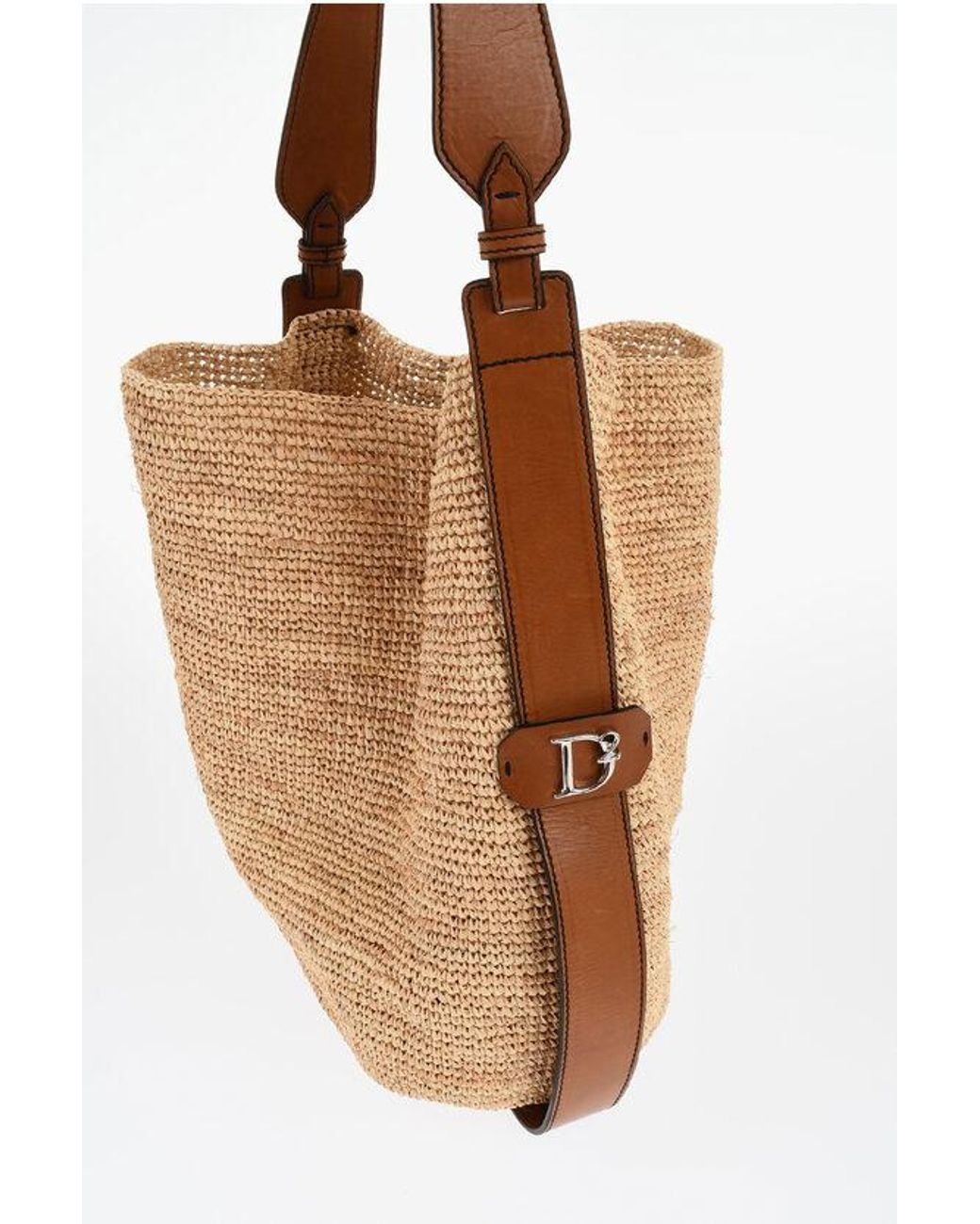 DSquared² Natural Raffia And Leather Shoulder Bag Jungle With Logo Detail