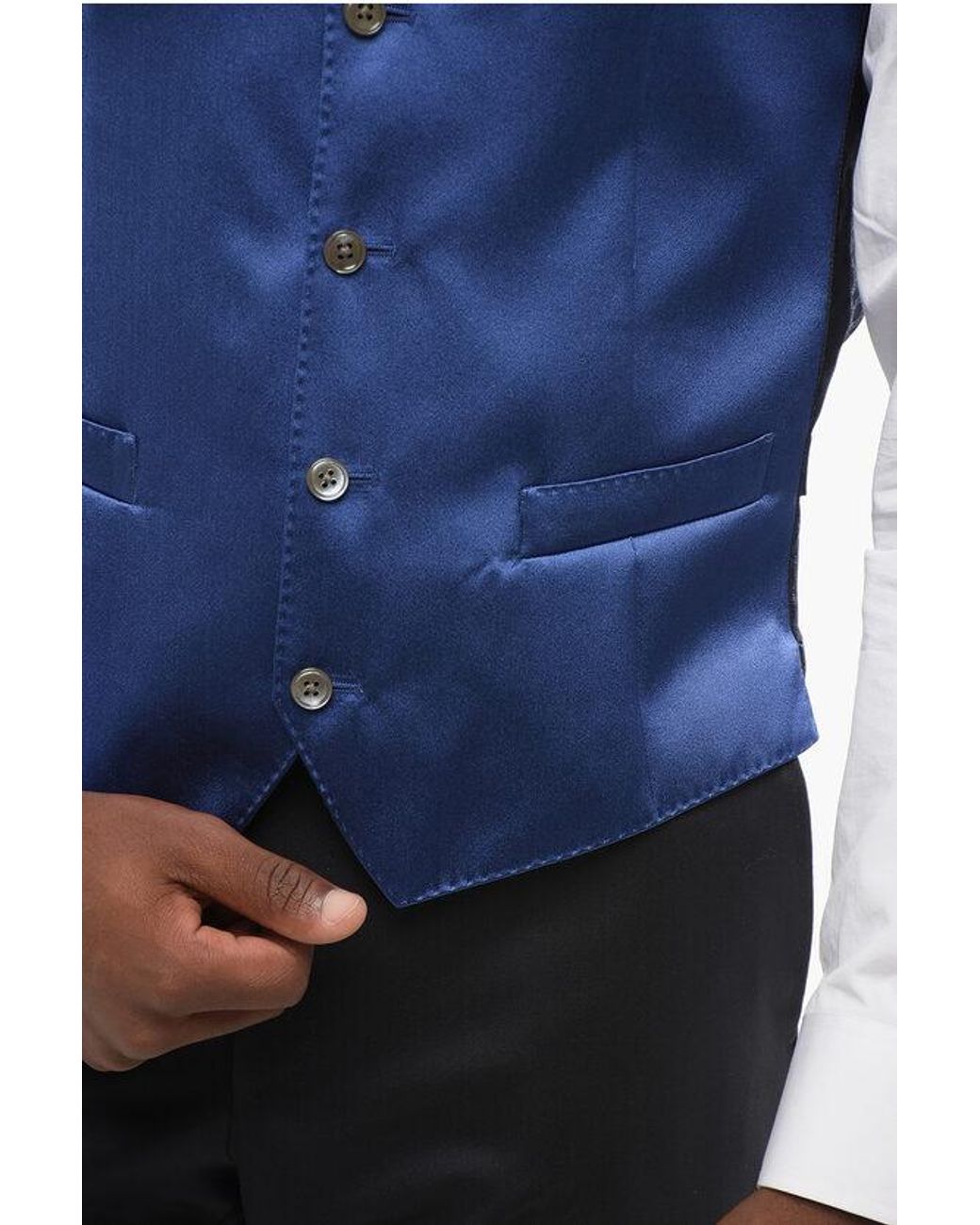 Corneliani Blue Silk Waistcoat With Back Martingale for men