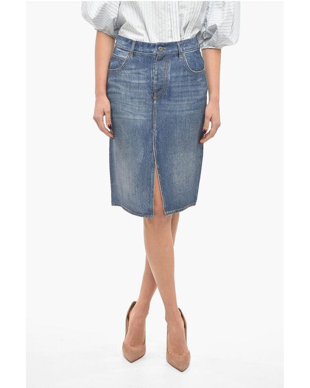 スカート Herlipto Pleated Denim-Effect Bit Skirt Pleated Denim-Effect Bit Skirt（スカート）｜Her lip to（ハー