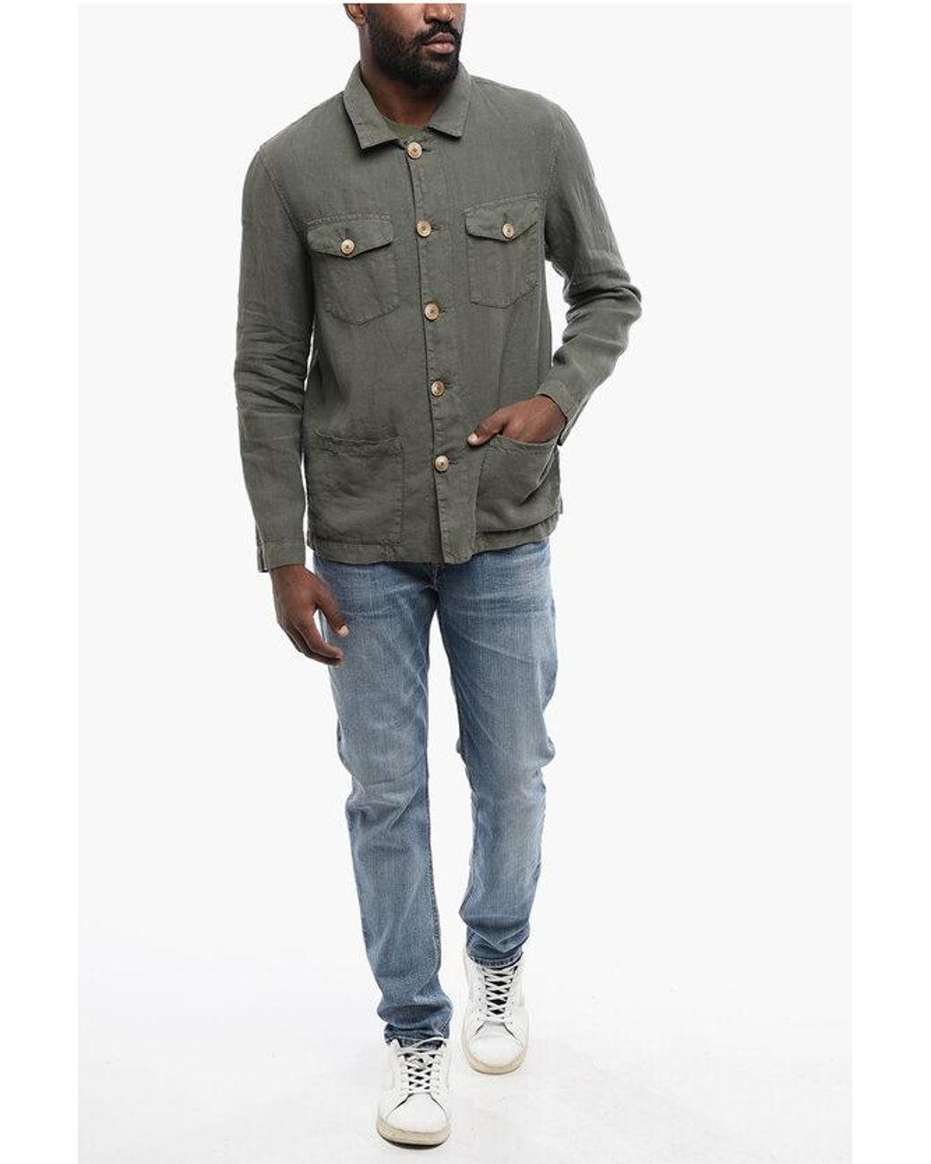 Altea Gray Linen Overshirt Derby for men
