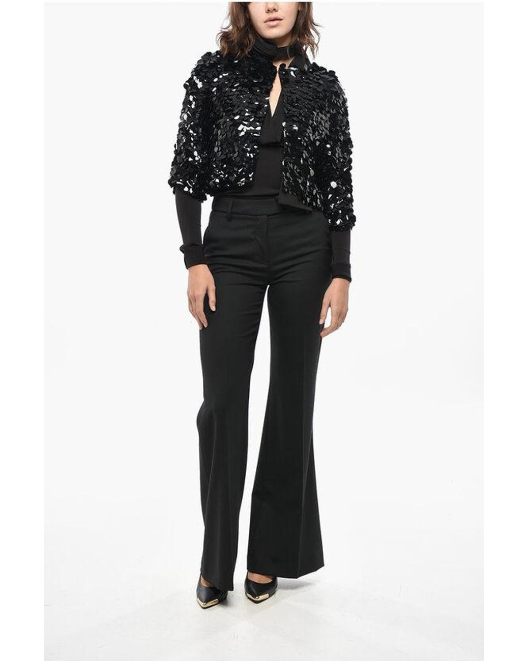 P.A.R.O.S.H. Black Sequin Cardigan With 3/4 Sleeves