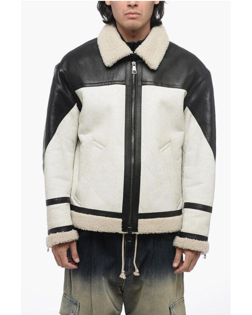 Neil Barrett Slim Curly Cracked Sheepskin Jacket in Grey for Men