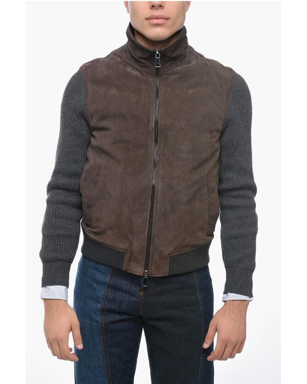 Knitted sleeve bomber jacket online