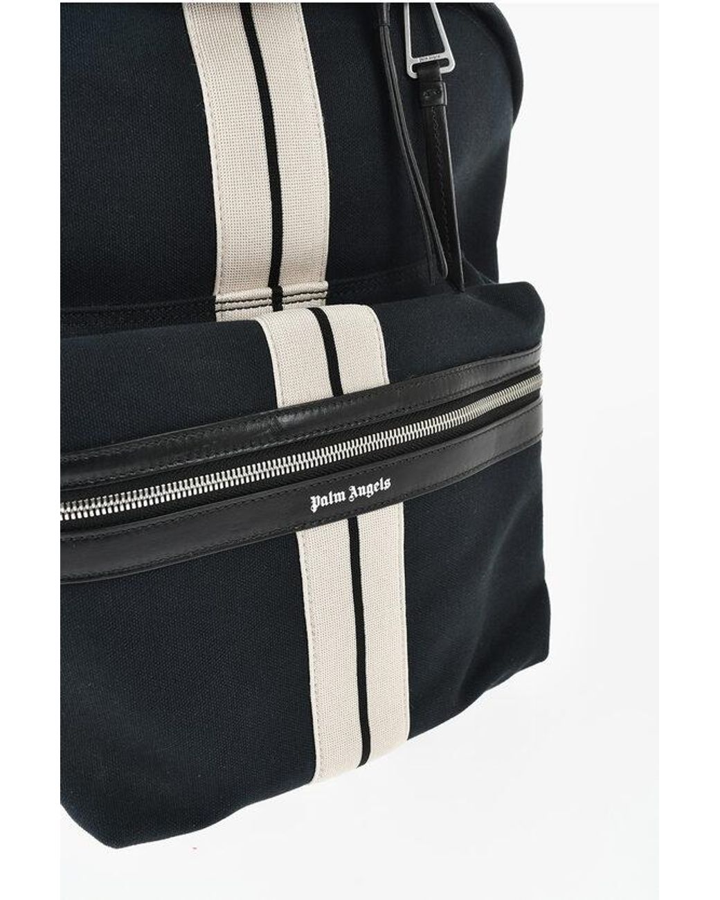 Palm Angels Black Maxi Cotton Backpack With Leather Trim for men